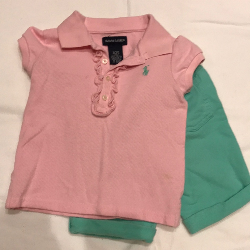 Ralph Lauren pink top with teal shorts size 2